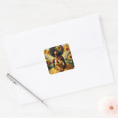 Sticker Carré Fée de tournesol à peau foncée en jaune (Enveloppe)