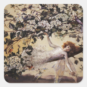 Sticker Carré Fée sur une branche
