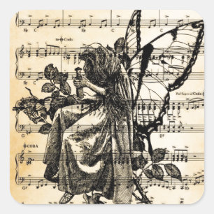 Sticker Carré Fée vintage et musique