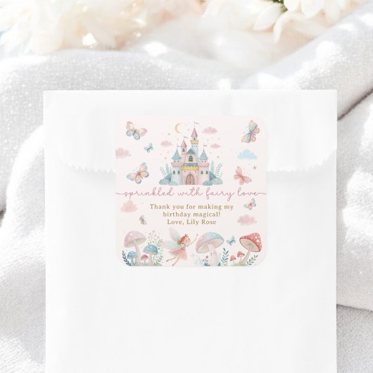 Sticker Carré Fée Whimsical 1er anniversaire Merci