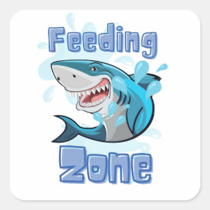 STICKER CARRÉ FEEDING ZONE SHARK, STYLE DE CARTOON