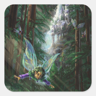 Sticker Carré Fées de la forêt et château de la cascade