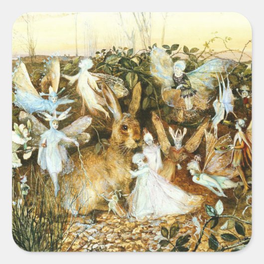 Sticker Carré Fées et lapin (Devant)