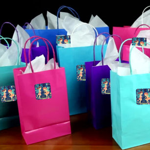 Sticker Carré Fées Jouant Dans La Forêt Enchantée Anniversaire