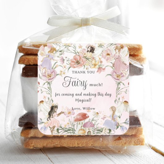 Sticker Carré Fées Whimsical Anniversaire Fleur Jardin prairie