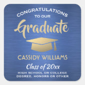 Sticker Carré Félicitations Bleu Or Blanc Moderne Graduation (Devant)