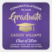 Sticker Carré Félicitations Brossé Purple et Gold Graduation (Devant)