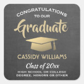 Sticker Carré Félicitations Chalkboard Black & Gold Graduation (Devant)
