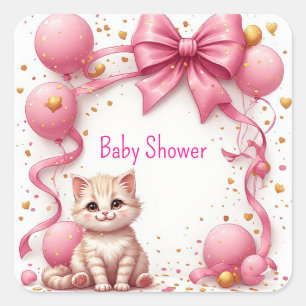Sticker Carré Félicitations de Baby Shower Chat Mignon 🐱