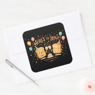 Sticker Carré Félicitations de célébration de toast mignon