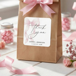 Sticker Carré Félicitations de fin d'études avec un ruban rose a