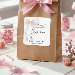 Sticker Carré Félicitations de fin d'études avec un ruban rose a