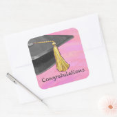 Sticker Carré Félicitations Diplômé Noir et Rose (Enveloppe)