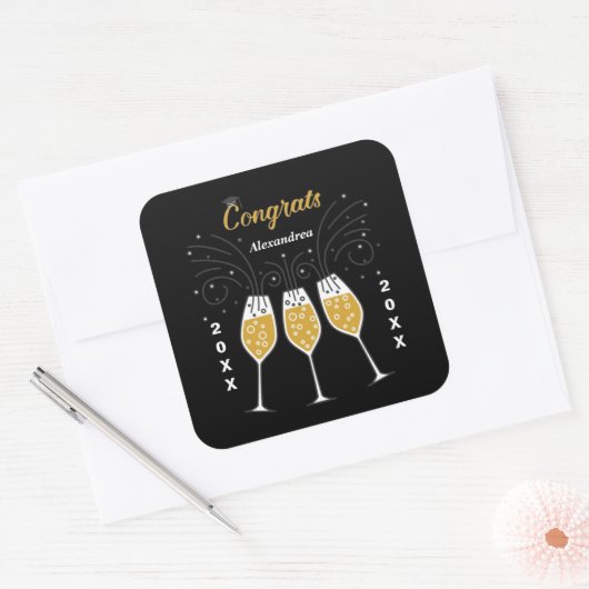 Sticker Carré Félicitations Grad Graduation Gold Custom (Enveloppe)