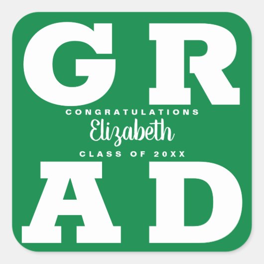 Sticker Carré Félicitations Grad Green (Devant)