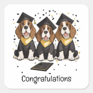 Sticker Carré Félicitations Graduation Basset Hound Chiens