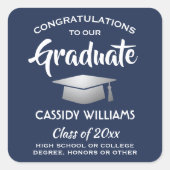 Sticker Carré Félicitations Marine Bleu et Blanc Graduation (Devant)