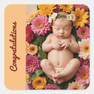Sticker Carré félicitations pour la pêche nouvelle photo bébé