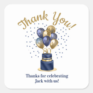 Sticker Carré Félicitations pour le gâteau avec ballons bleu mar