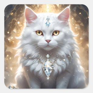 Sticker Carré "Feline Fortune : Le Diva Déchiré De Diamant"