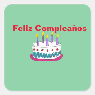 STICKER CARRÉ FELIZ COMPLEAǸ OS CAKE D'ANNIVERSAIRE