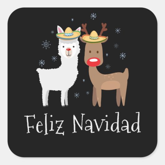 Sticker Carré Feliz Llamadad Navidad Christmas Llama Cadeau (Devant)