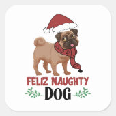 Sticker Carré Feliz Naughty Chien Noël (Devant)