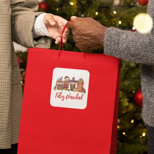 Sticker Carré Feliz Navidad Cactus Noël Boissons Café