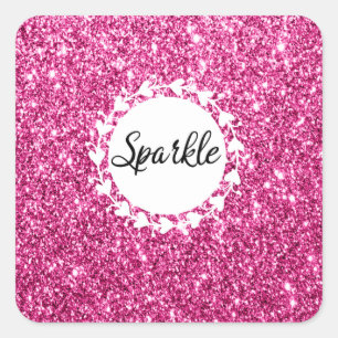 Sticker Carré Féminin & Glamour Rose Pailleté Étincelle Cœurs Bl