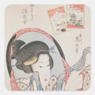 Sticker Carré Femme à son miroir, publié c.1830