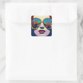 Sticker Carré Femme Abstraite en lunettes de soleil avec réflexi (Sac)