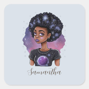 Sticker Carré Femme Afro Élégante