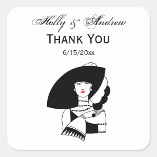 Sticker Carré Femme Art Déco avec grand chapeau et gants RL