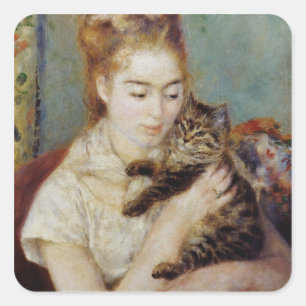 Sticker Carré Femme au chat de Pierre-Auguste Renoir
