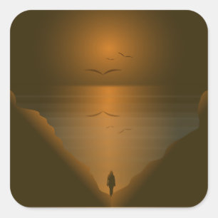 STICKER CARRÉ FEMME AU COUCHER DE SOLEIL DE MER