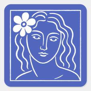 Sticker Carré Femme avec fleur dans les cheveux
