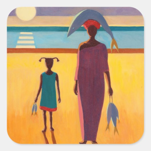 Sticker Carré Femme avec le poisson (Devant)