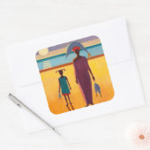 Sticker Carré Femme avec le poisson (Enveloppe)