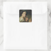 Sticker Carré Femme avec un verre de vin (Sac)