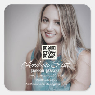 Sticker Carré Femme chef d'entreprise ajouter nom photo q r code
