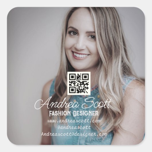 Sticker Carré Femme chef d'entreprise ajouter nom photo q r code (Devant)