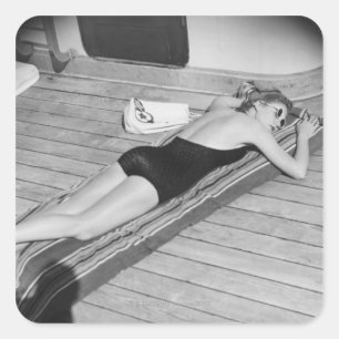 Sticker Carré Femme de bronzage de Sun