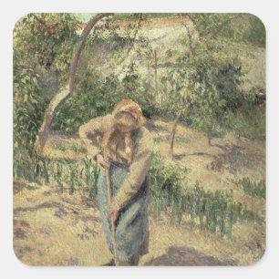 Sticker Carré Femme de Camille Pissarro creusant dans un