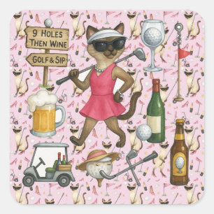 Sticker Carré Femme de golf thème pour enterrement de vie de jeu