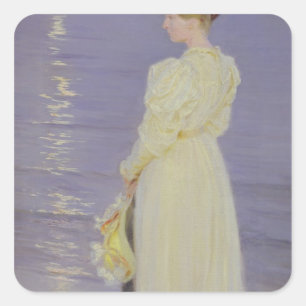 Sticker Carré Femme en blanc sur une plage, 1893