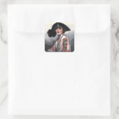 Sticker Carré Femme en blouse brodée (Sac)