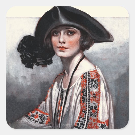 Sticker Carré Femme en blouse brodée (Devant)