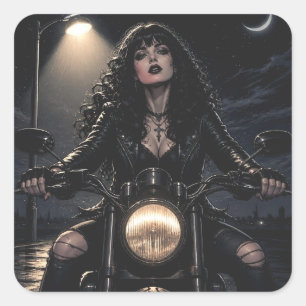 Sticker Carré Femme gothique romantique magnifique sur motocycle