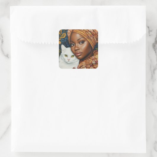 Sticker Carré Femme gracieuse avec chat (Sac)