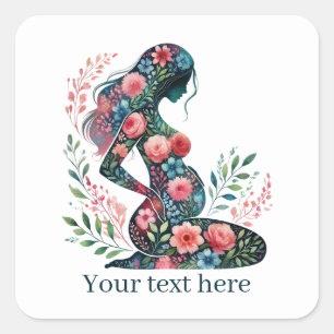 Sticker Carré Femme mignonne enceinte maman ajouter un texte